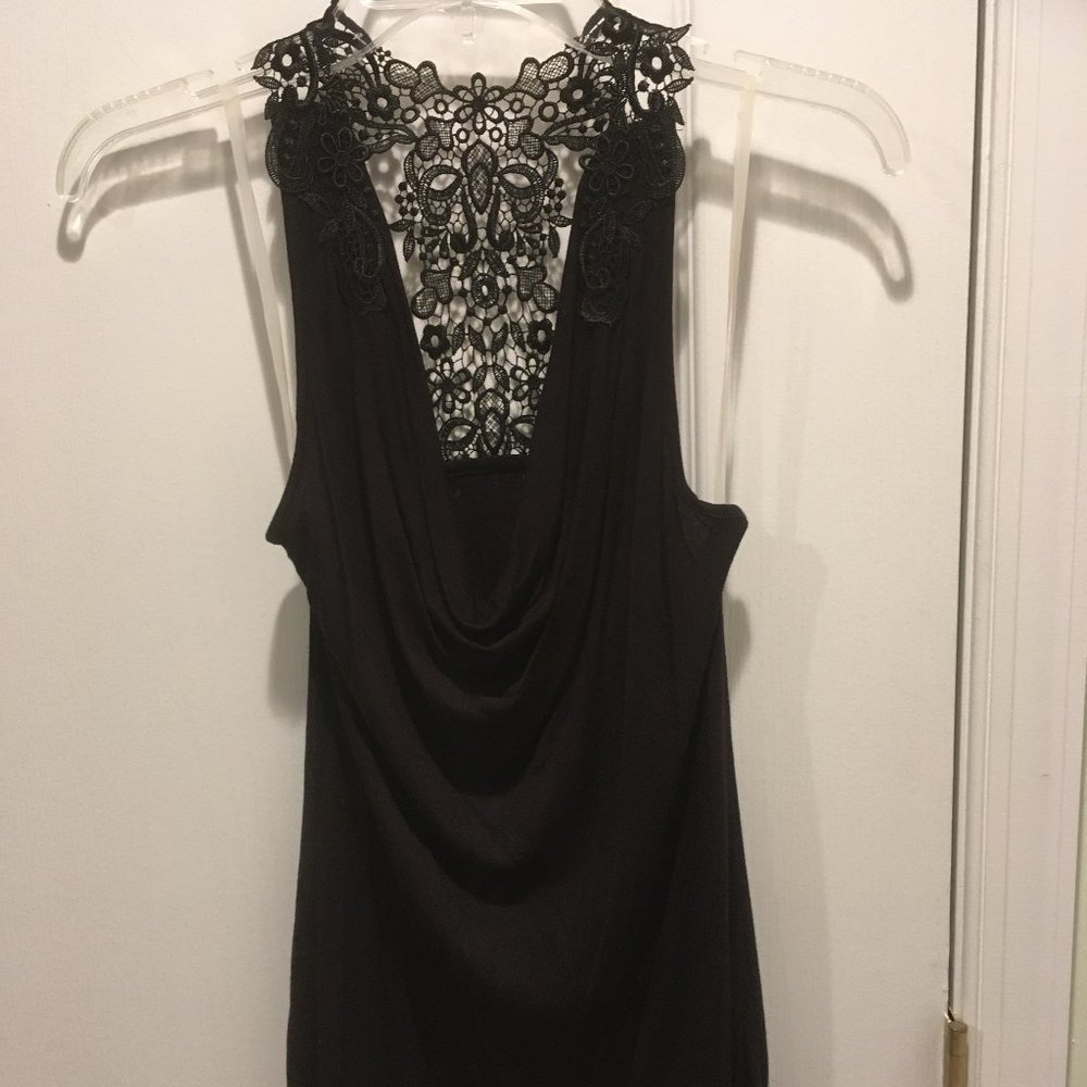 New Look black lace cowl tank top sz 12 tall